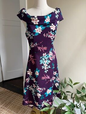 Charlotte Russe Off-Shoulder Floral High-Low Dress in Plum, Teal, White